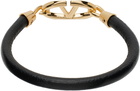 Valentino Garavani Black & Gold Leather Bracelet