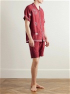 Desmond & Dempsey - Embroidered Linen Pyjama Shirt - Red
