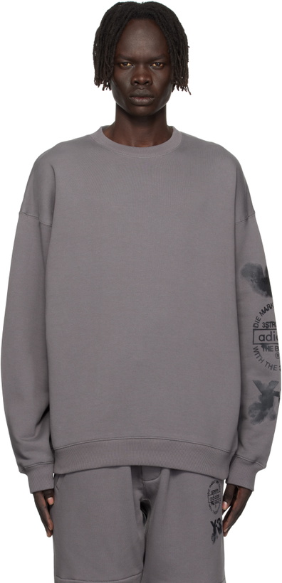 Photo: Y-3 Gray Graphic Crew Sweatshirt