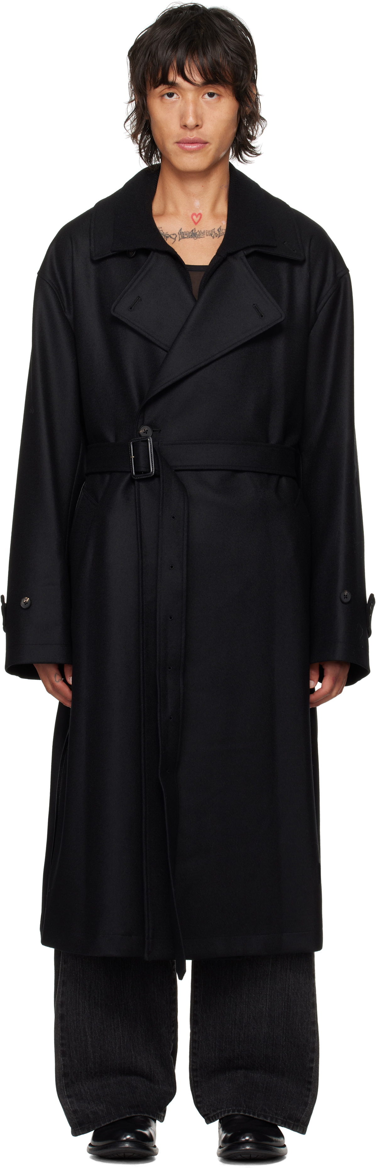 stein Black Oversized Double Breasted Trench Coat