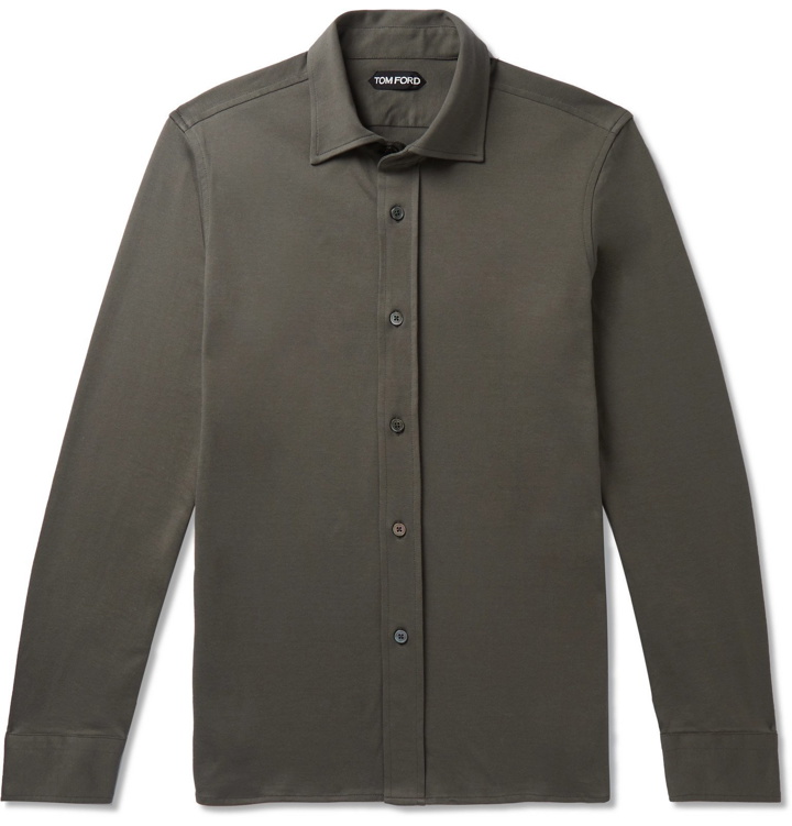 Photo: TOM FORD - Slim-Fit Cotton-Jersey Shirt - Gray