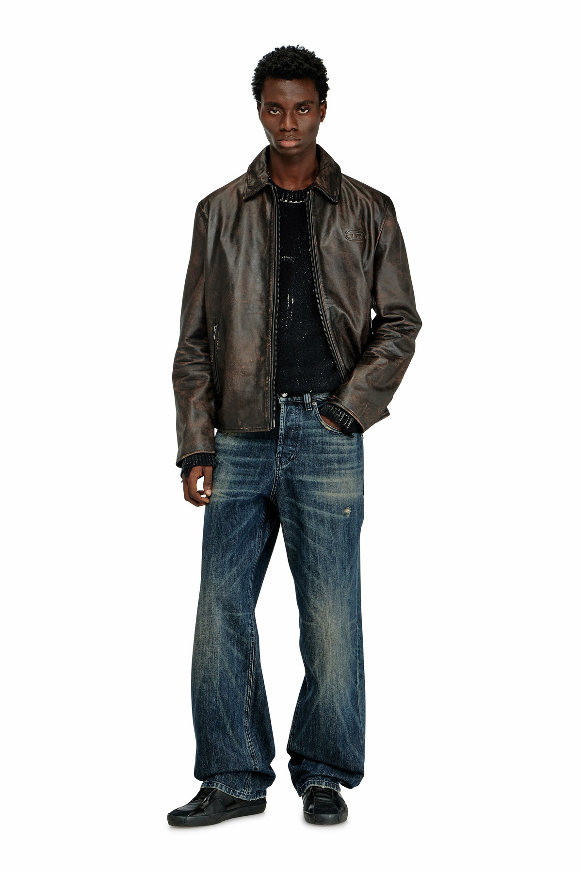 Diesel Coach jacket in treated leather - Leather jackets Mens in Brown