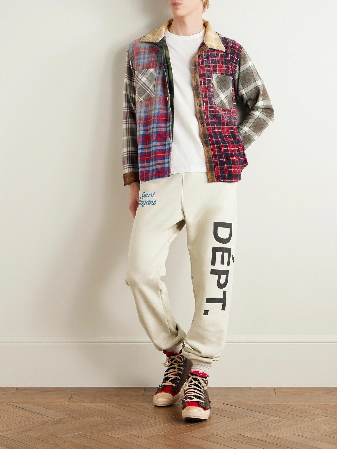 Gallery Dept. - Team Dept Tapered Embroidered Printed Cotton-Jersey Sweatpants - Neutrals