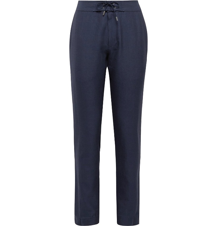 Photo: Sease - Sunset Linen and Virgin Wool-Blend Drawstring Trousers - Blue