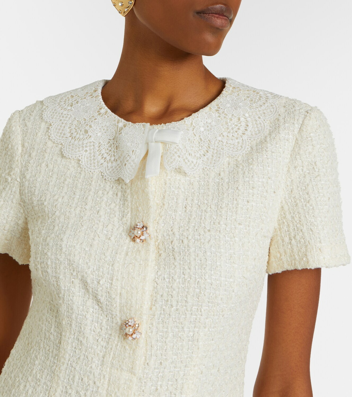 Self-Portrait Lace-trimmed bouclé minidress