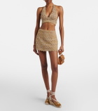 Valentino Open-knit linen-blend lamé miniskirt