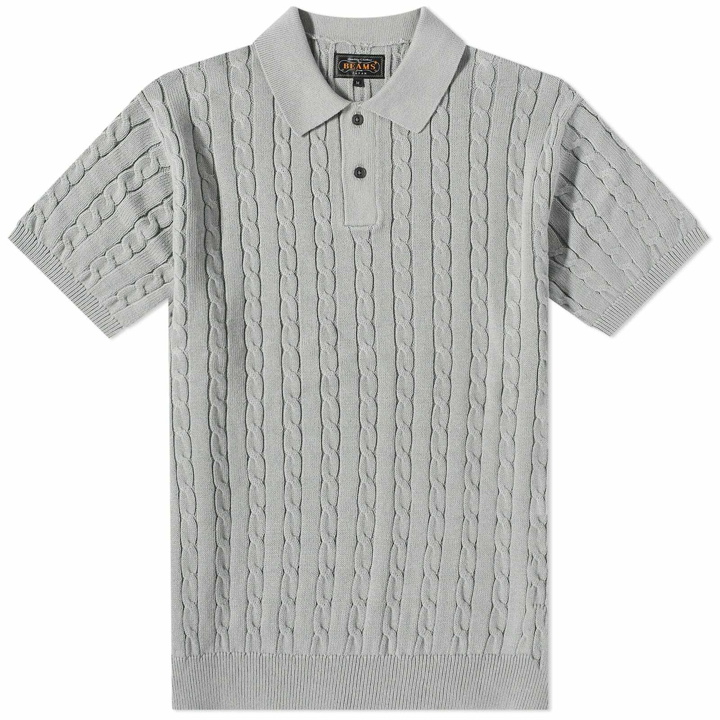 Photo: Beams Plus Men's Cable Knitted Polo Shirt in Ice Blue
