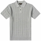 Beams Plus Men's Cable Knitted Polo Shirt in Ice Blue