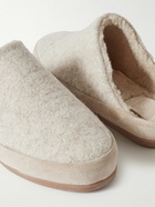 Mulo - Suede-Trimmed Shearling-Lined Recycled Wool Slippers - Neutrals