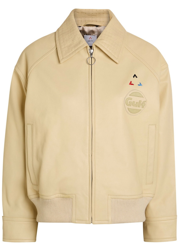 Photo: AN-Y1 Logo-appliquéd Leather Bomber Jacket Beige