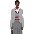 Thom Browne Gray Wool 4-Bar V-Neck Cardigan