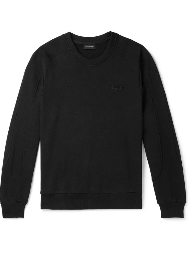 Photo: ERMENEGILDO ZEGNA - Logo-Detailed Loopback Cotton-Blend Jersey Sweatshirt - Black