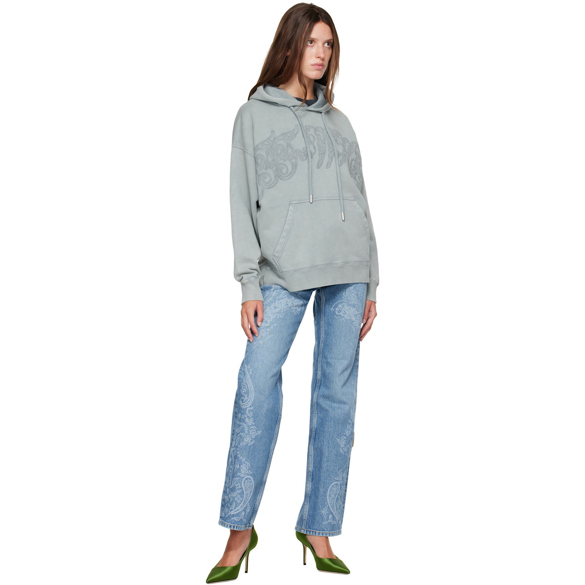 Off-White Gray Embroidered Big Paisley Skate Hoodie