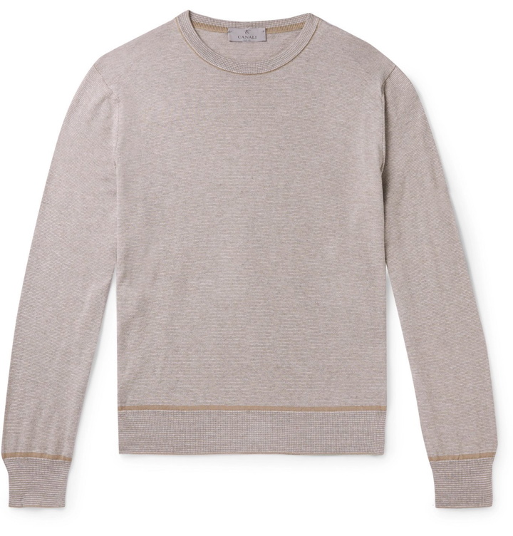 Photo: Canali - Striped Mélange Cotton Sweater - Neutrals
