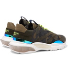 Valentino - Valentino Garavani Bounce Leather, Suede and Mesh Sneakers - Army green