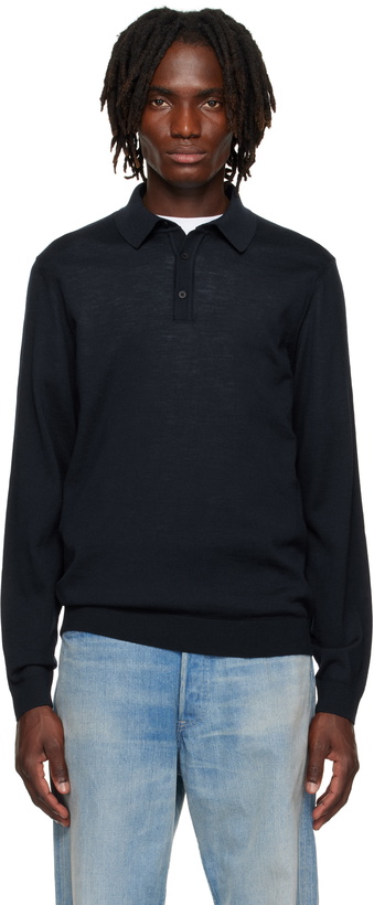 Photo: BOSS Navy Long Sleeved-Wool Virgin Wool Polo