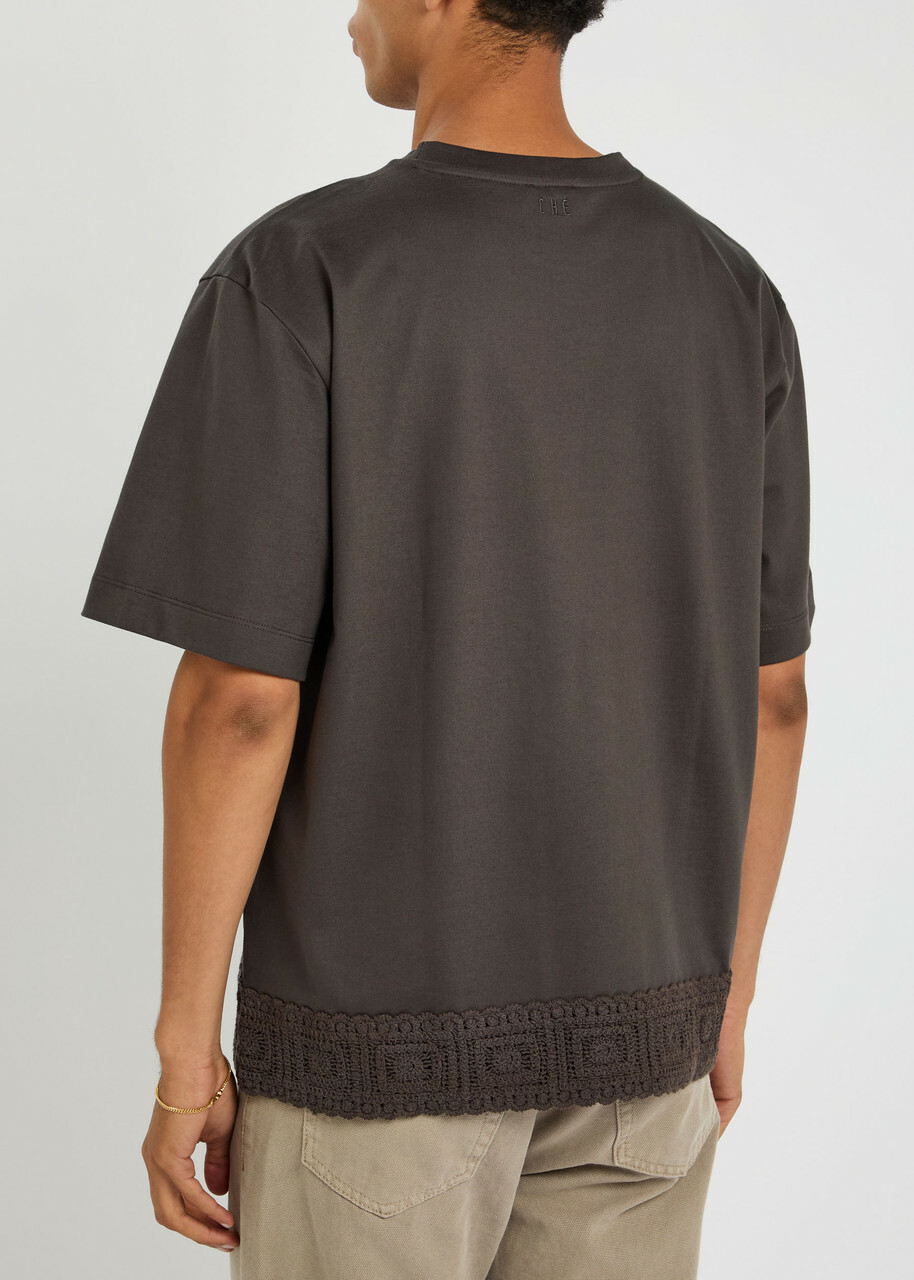 Che Inigo Crochet-trimmed Cotton T-shirt Dark Brown