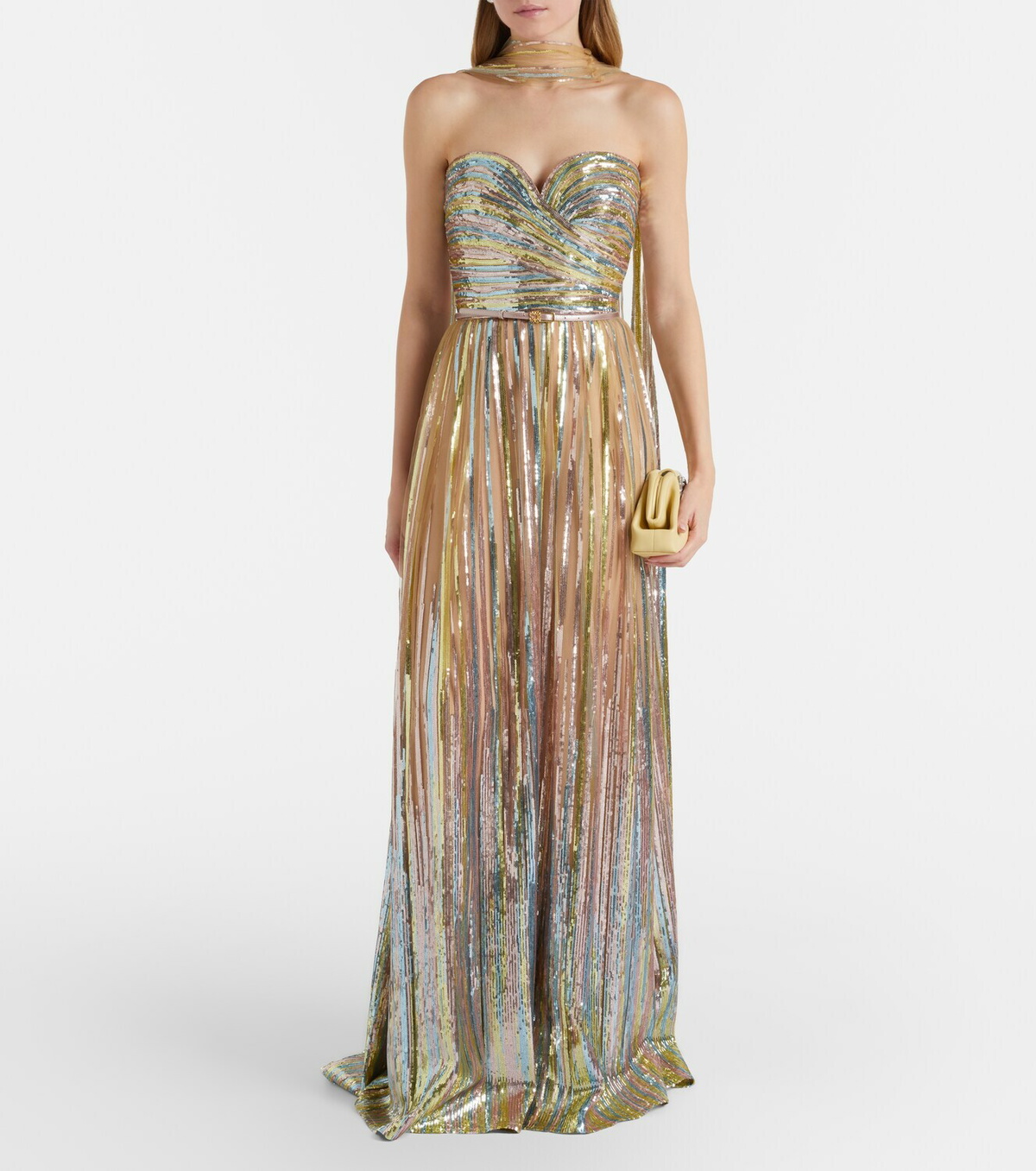 Elie Saab Scarf-detail sequined gown