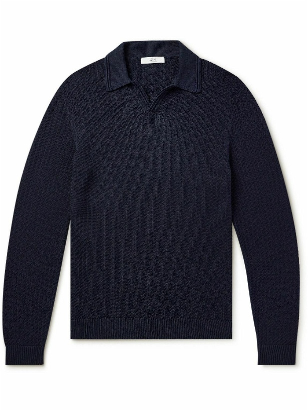 Photo: Mr P. - Textured Organic Cotton Polo Shirt - Blue