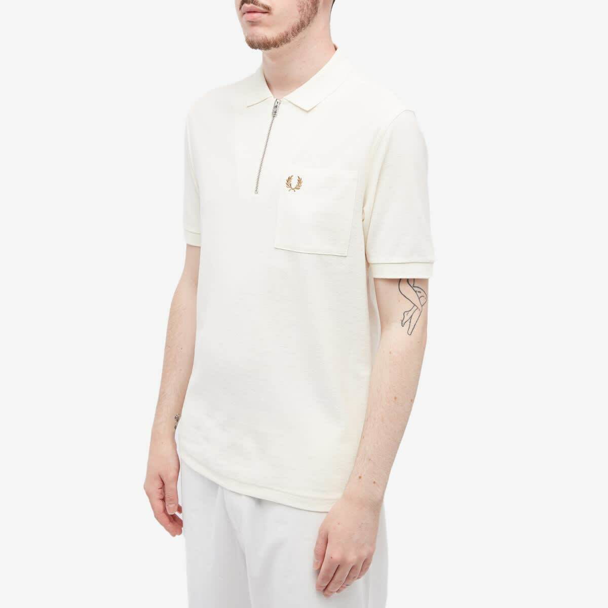 Fred Perry Men's Textured Zip Neck Polo Shirt in Ecru