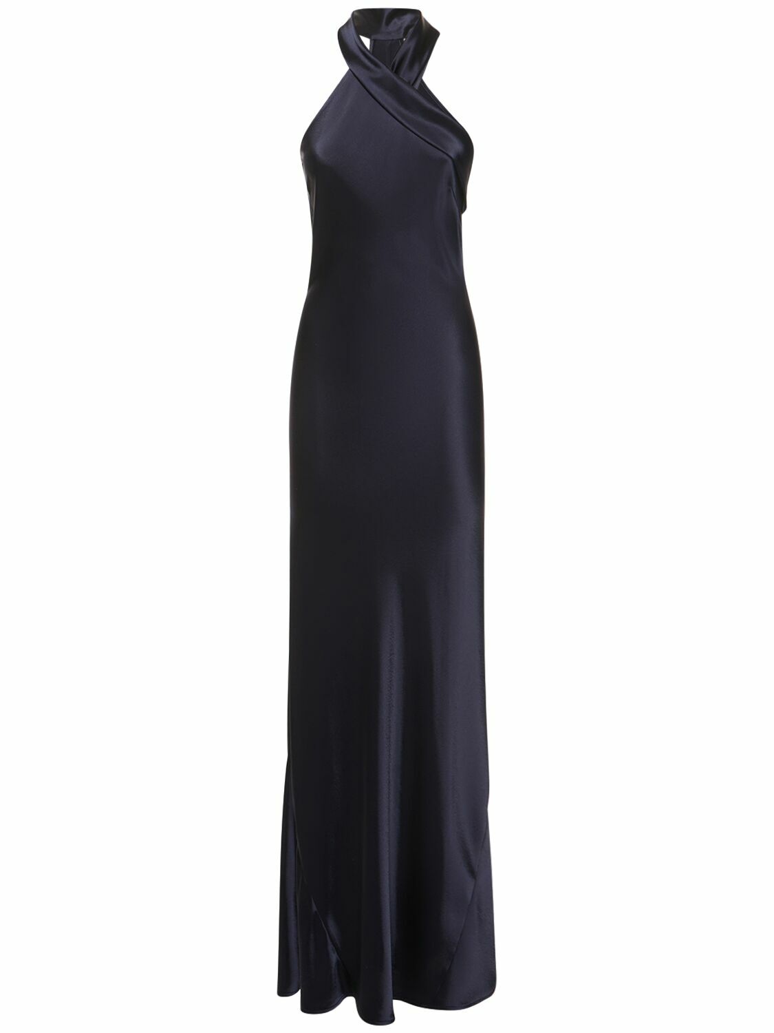 galvan satin tie halter neck dress