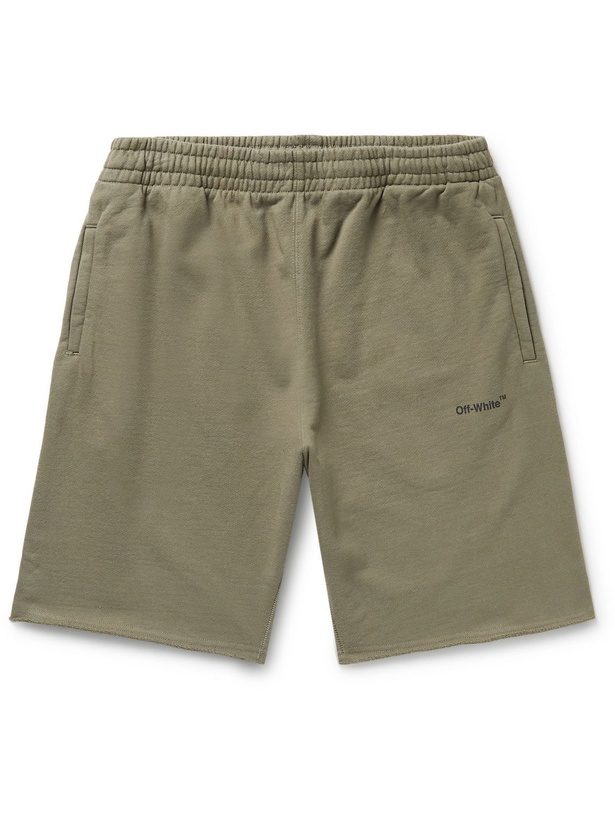 Photo: Off-White - Straight-Leg Logo-Print Cotton-Jersey Shorts - Green