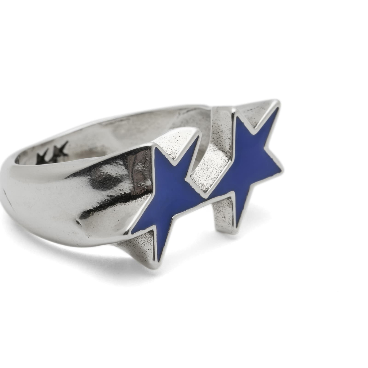 TwoJeys Icon Blue Enameled Single Ring in Silver