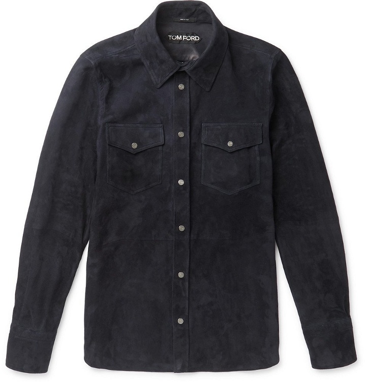 Photo: TOM FORD - Slim-Fit Suede Shirt - Midnight blue