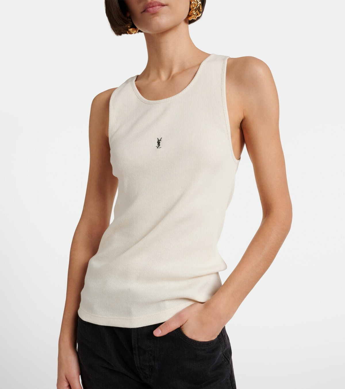 Saint Laurent Cassandre ribbed-knit cotton tank top
