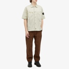 Stone Island Men's Stretch-TC Garment Dyed Short Sleeve Overshirt in Plaster