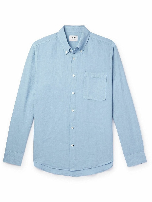 Photo: NN07 - Arne Button-Down Collar Linen Shirt - Blue