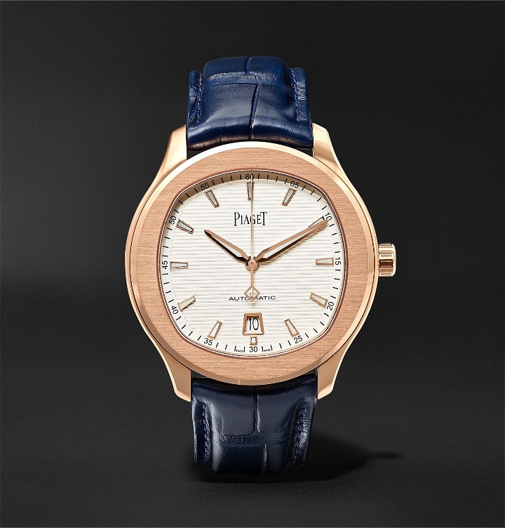 Photo: Piaget - Polo S Automatic 42mm 18-Karat Rose Gold and Alligator Watch, Ref. No. G0A43010 - Blue