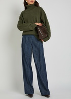 Another Tomorrow Wide-leg Chambray Trousers Dark Blue