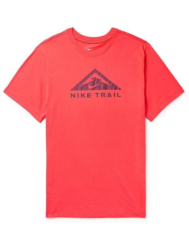 Photo: Nike Running - Trail Logo-Print Dri-FIT Cotton-Blend Jersey T-Shirt - Red