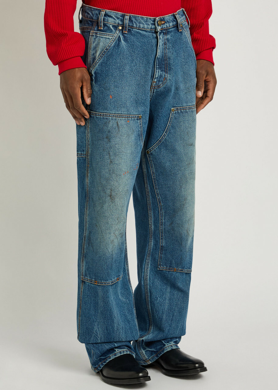 Cherry Los Angeles Paint-effect Washed Wide-leg Jeans Denim