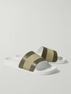 Frescobol Carioca - Humberto Striped Debossed Leather and Suede Slides - Green
