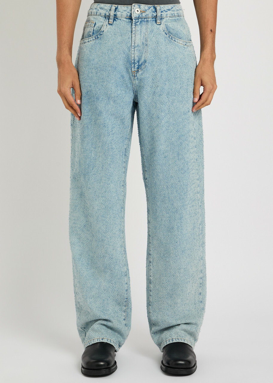 Mki Miyuki Zoku Twisted Weave Textured Wide-leg Jeans Blue