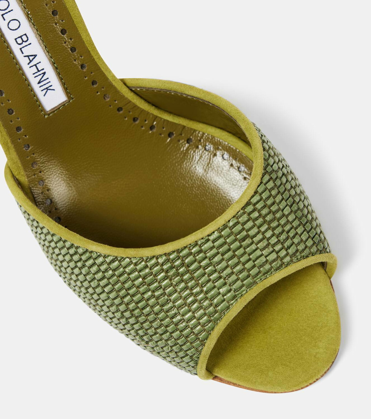 【Manolo Blahnik】『Jadara70』ラフィア ミュール レザートリム MANOLO BLAHNIK Jadara 70 suede-trimmed raffia mules | NET-A