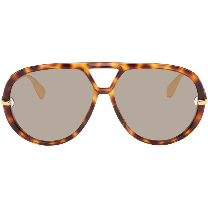 Photo: Bottega Veneta Brown & Gold Classic Aviator Sunglasses