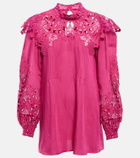 Costarellos Mika broderie anglaise linen-blend blouse