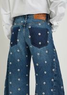 A.W.A.K.E Mode Stud-embellished Barrel-leg Jeans Blue