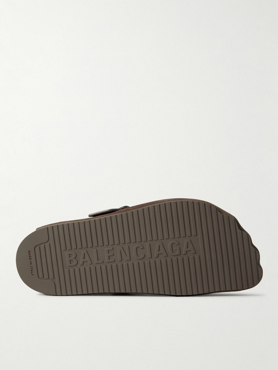 BALENCIAGA 25S FUR-LINED MULES IN TAUPE GRAY FAUX LEATHER main image 1