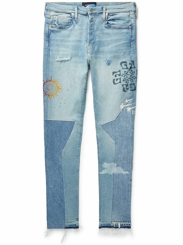 Photo: Lost Daze - Cavern Skinny-Fit Panelled Embroidered Printed Jeans - Blue