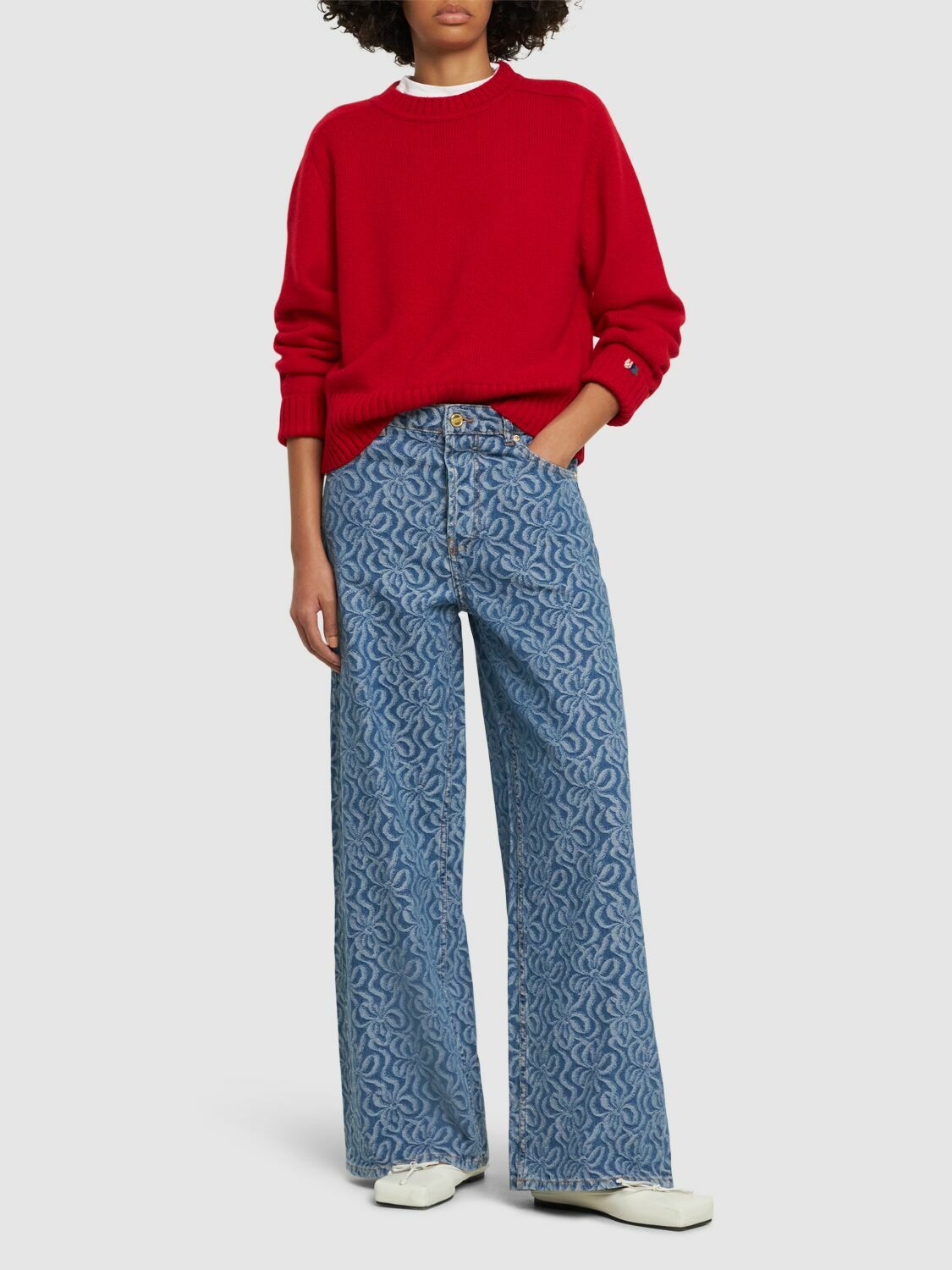 GANNI　Jacquard Denim Wide Pants GANNI - Jacquard Cotton Denim Wide Pants GANNI