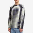 Sunspel Men's x Nigel Cabourn Long Sleeve Stripe Pocket T-Shirt in Navy/Stone White Wide Stripe