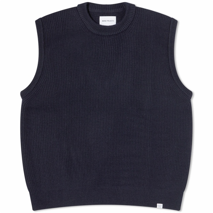 Photo: Norse Projects Men's Manfred Wool Cotton Ribbet Vest in Dark Navy