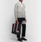 Thom Browne - Striped Grosgrain-Trimmed Pebble-Grain Leather-Trimmed Canvas Tote Bag - Black