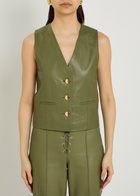Skiim V-neck Leather Waistcoat Green