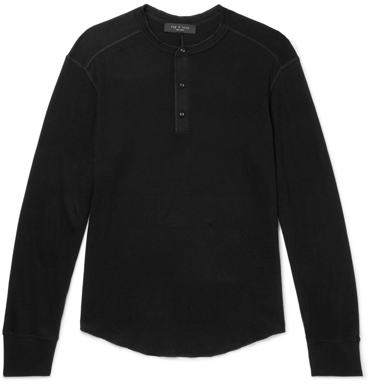 Photo: RAG & BONE - Gibson Cotton-Jersey Henley T-Shirt - Black