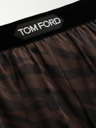 TOM FORD - Zebra-Print Velvet-Trimmed Silk-Satin Boxer Shorts - Brown